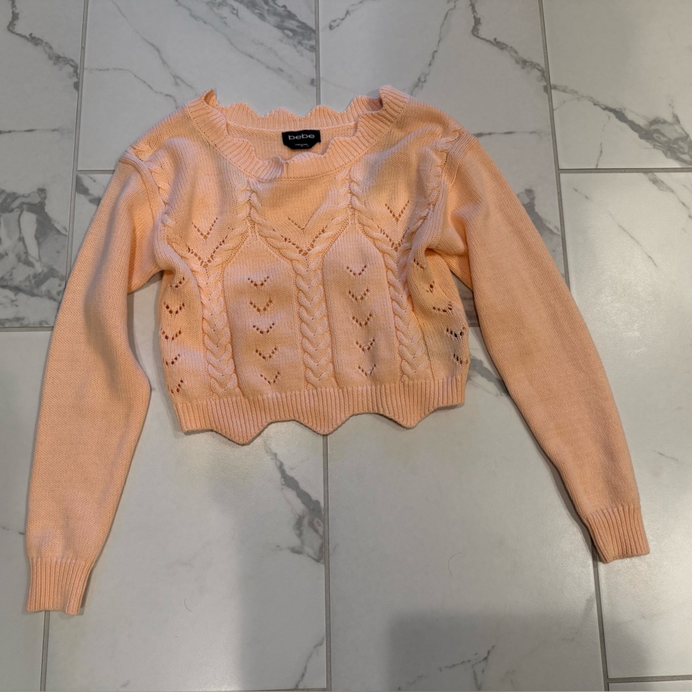 Brand new without a tag Peach Sweater with Scalloped Hem Bebe